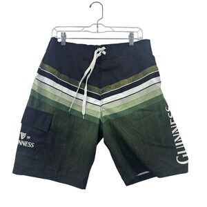 Guinness Mens Board Shorts Green Black Striped Swim Trunks Large SH23L0GNS02TA00